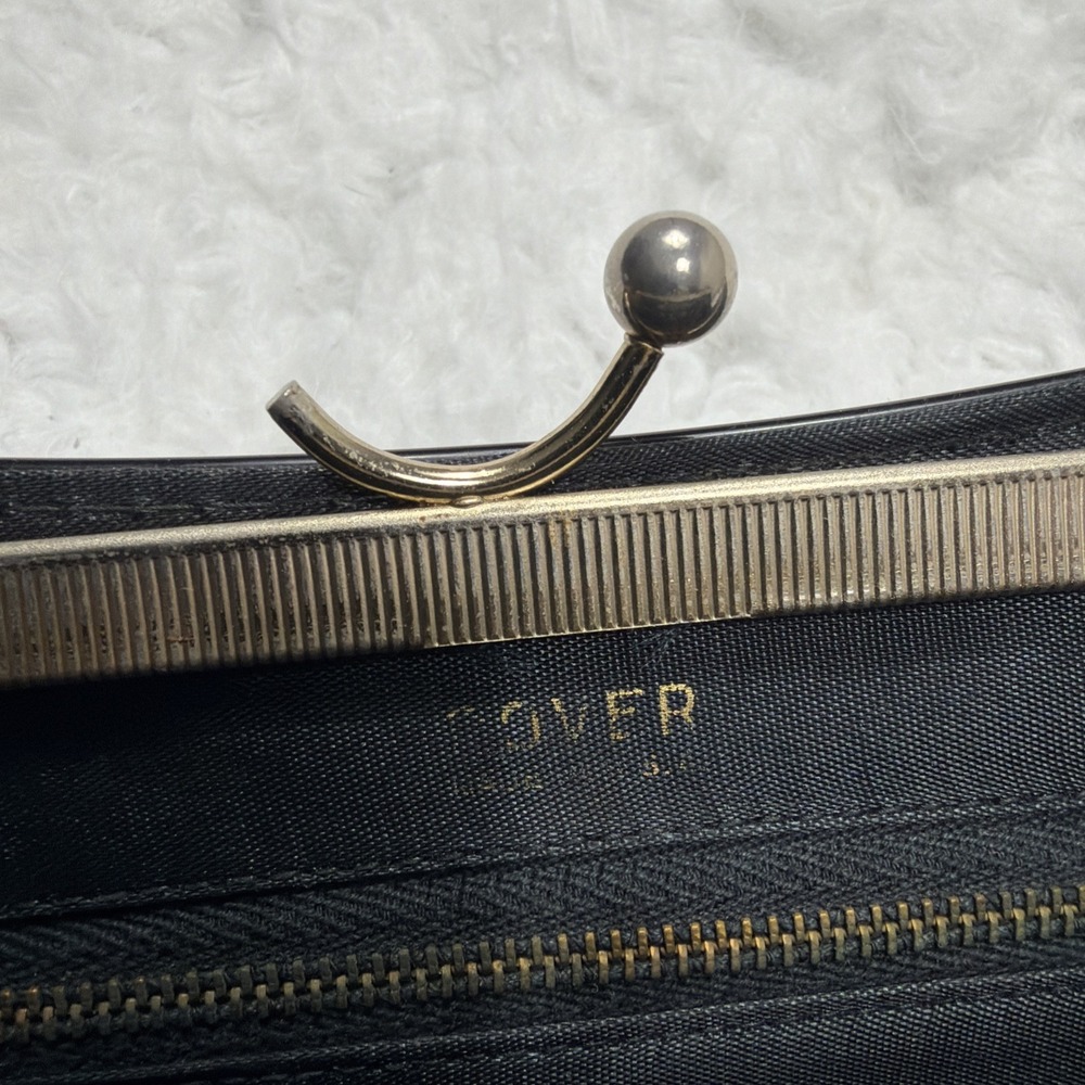 Vintage 80's Black Kiss Lock Evening Bag Clutch Oblong Rectangle Patent Leather - Picture 4 of 8
